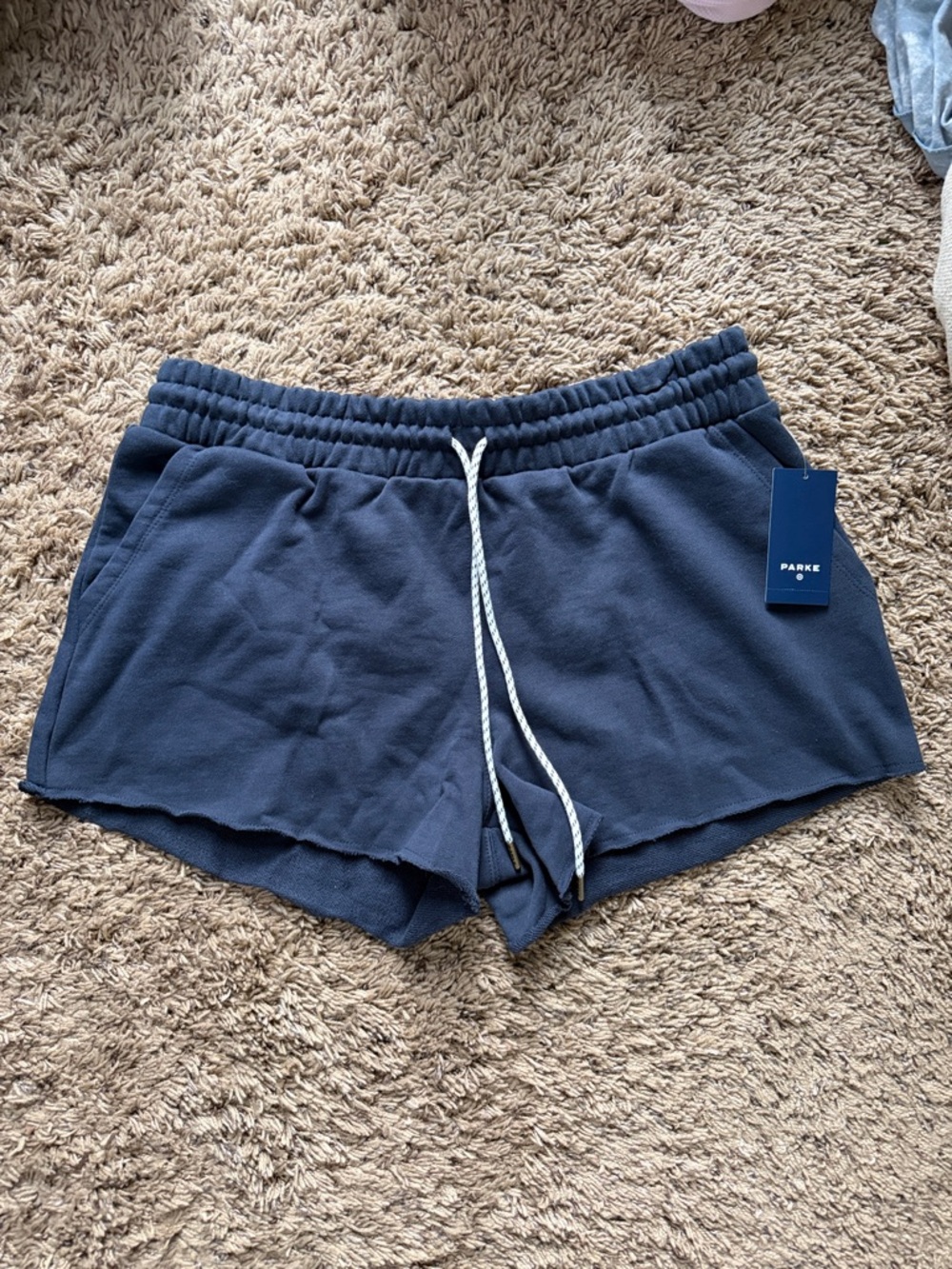 Parke x Target Women's Mid Rise Pull On Sweatshorts Navy Blue Drawstring NWT